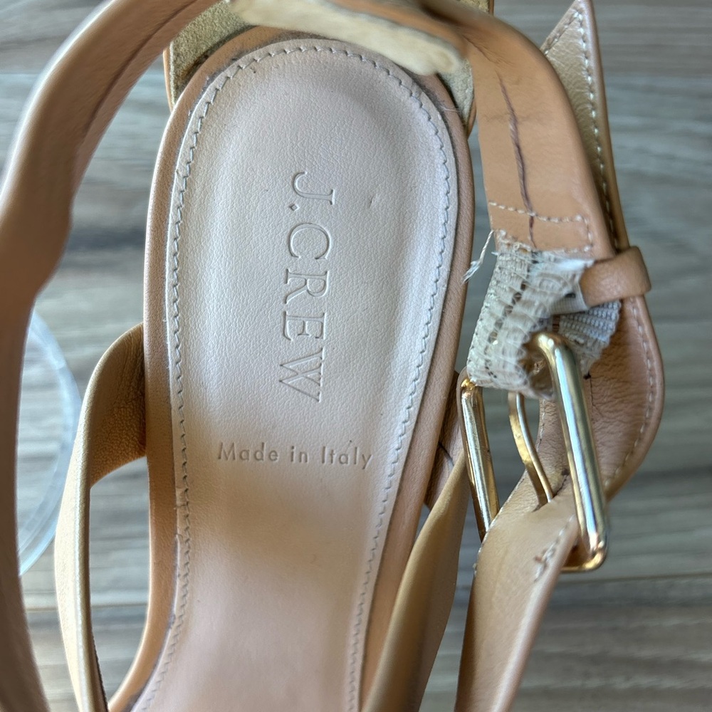 J Crew Made in Italy Mari Tan Leather Strappy Heeled Sandals Size 9 1/2 - Picture 5 of 7